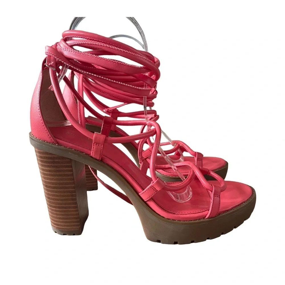 Michael Kors Vero Lug Leather Strappy Platform Sandal Coral Red Women’s 9